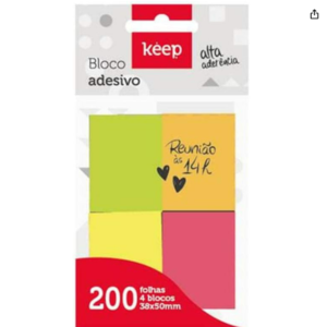 Bloco adesivo Keep 200 fls 38x50mm 4 cores